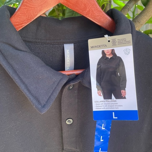 Mondetta Ladies' Collared Fleece Pullover Top, Black Medium Large - Picture 10 of 13